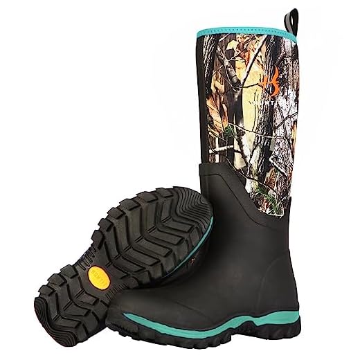 HUNTIT Rubber Hunting Boots for Women Insulated Rubber Boots Waterproof Women Hunting Boots 6mm Neoprene Outdoor Camo Boots(Mint Green,9)