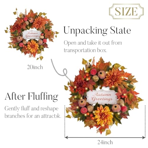 Valery Madelyn 24'' Collapsible Pre-Lit Fruits Fall Wreath for Front Door - image 6