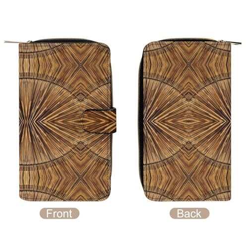 Nugier Women Soft PU Leather Wallet, Zipper Card Case Clutch Credit Bills Money Crash Coin 7.8x4.3x1.4 in Holder Purse Print Vintage Tribal Wood Wooden Stylish Texture4