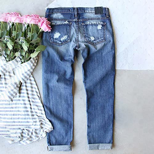 Women's Plaid Patchwork Boyfriend Distressed Jeans Light Sweatpant Jeans Wide Leg High Waisted with Pockets3