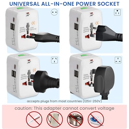 Image of Ant Amigo 201 Universal Travel Adapter with 3 Type-C & 2 USB Ports, Worldwide All-in-One International Plug Adapter for 150+ Countries, Fast Charging Travel Charger for Phone Laptop Camera White