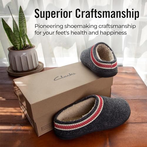 Clarks Clarks Indoor and Outdoor Slipper Cozy Wool Mule Slip-On Fur Lined Clogs (9, Charcoal)