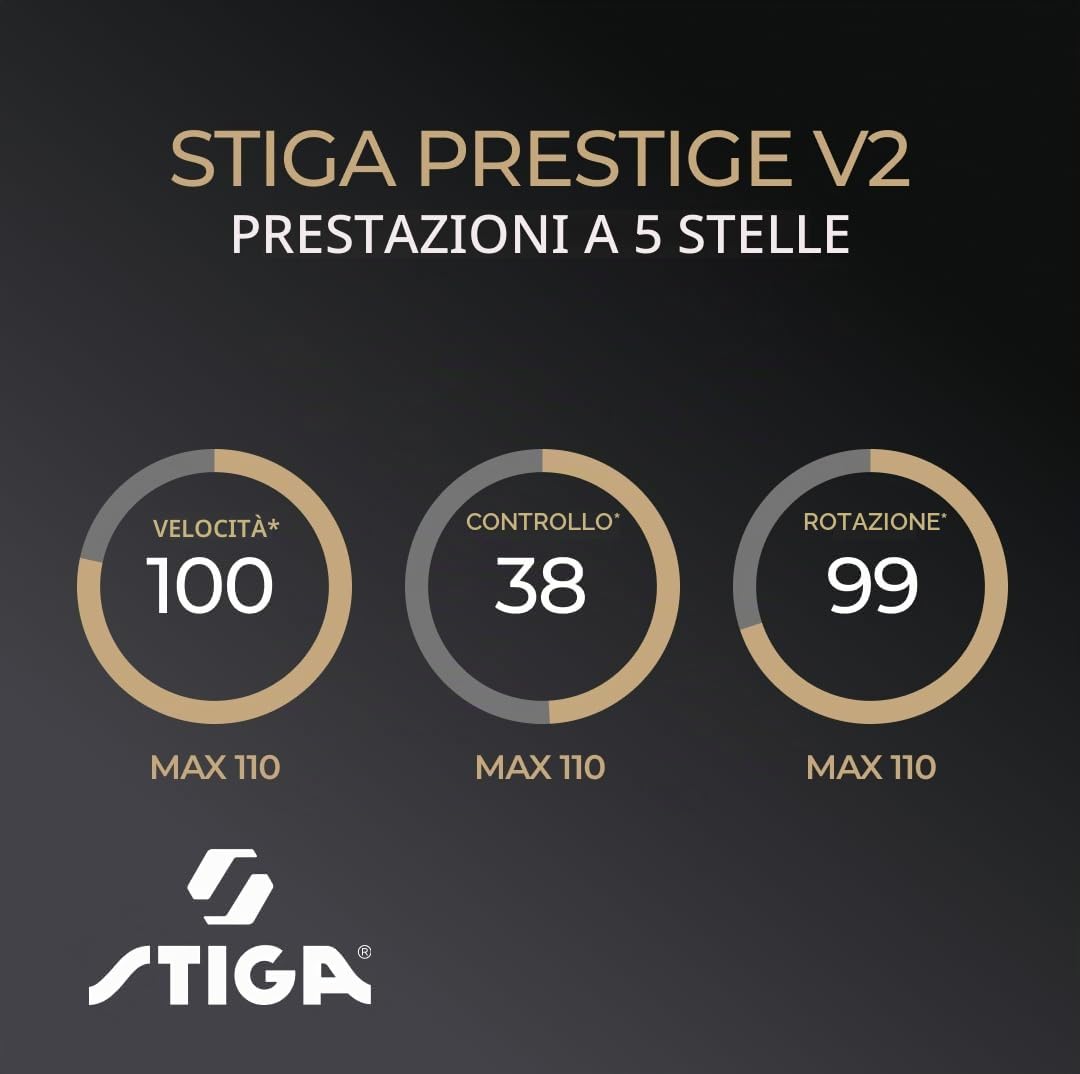 STIGA Prestige V2 Racchetta da Ping Pong a 5 Stelle – Alta Velocità, Telaio 5 Strati, Impugnatura Concava, ACS + WRB, Gomma ITTF, Spugna 2.0 mm