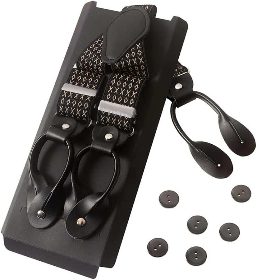 Vintage 3.5 Cm Wide Leather Suspenders Men Leather Button Suspenders Pant Braces Male Wedding Unisex Wear