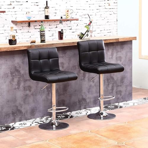 مقاعد بار من جولدن لايك مع مسند ظهر، خارجي من الجلد، رافعة غاز دوارة قابلة للتعديل، مسند قدم وقاعدة من الكروم لبار الافطار والمنضدة والمطبخ ومقاعد البار المنزلية (قطعة واحدة)