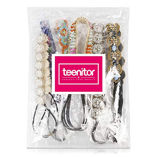 Teenitor 6 Pieces Elastic Rhinestone Beaded Women Headbands, Handmade Vintage Jewelry Hair Bands For Girl Hair Accessories 20-26.8’’ Multicolor #TOP6