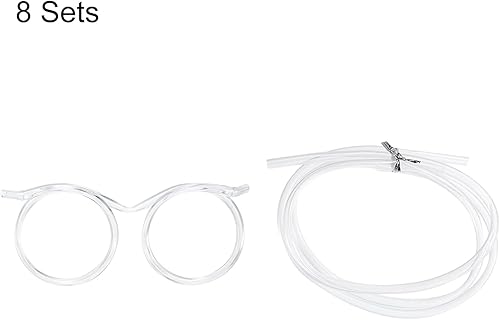 Miniatura 3 de uxcell 8 vasos de pajita, anteojos de plástico con pajilla, redondos, popotes reutilizables para fiestas divertidas, cumpleaños, transparentes,