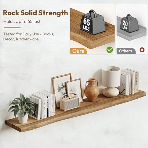 Image of Vivelove Wood Floating Shelves Live Edge 55 inch Set of 1, Natural