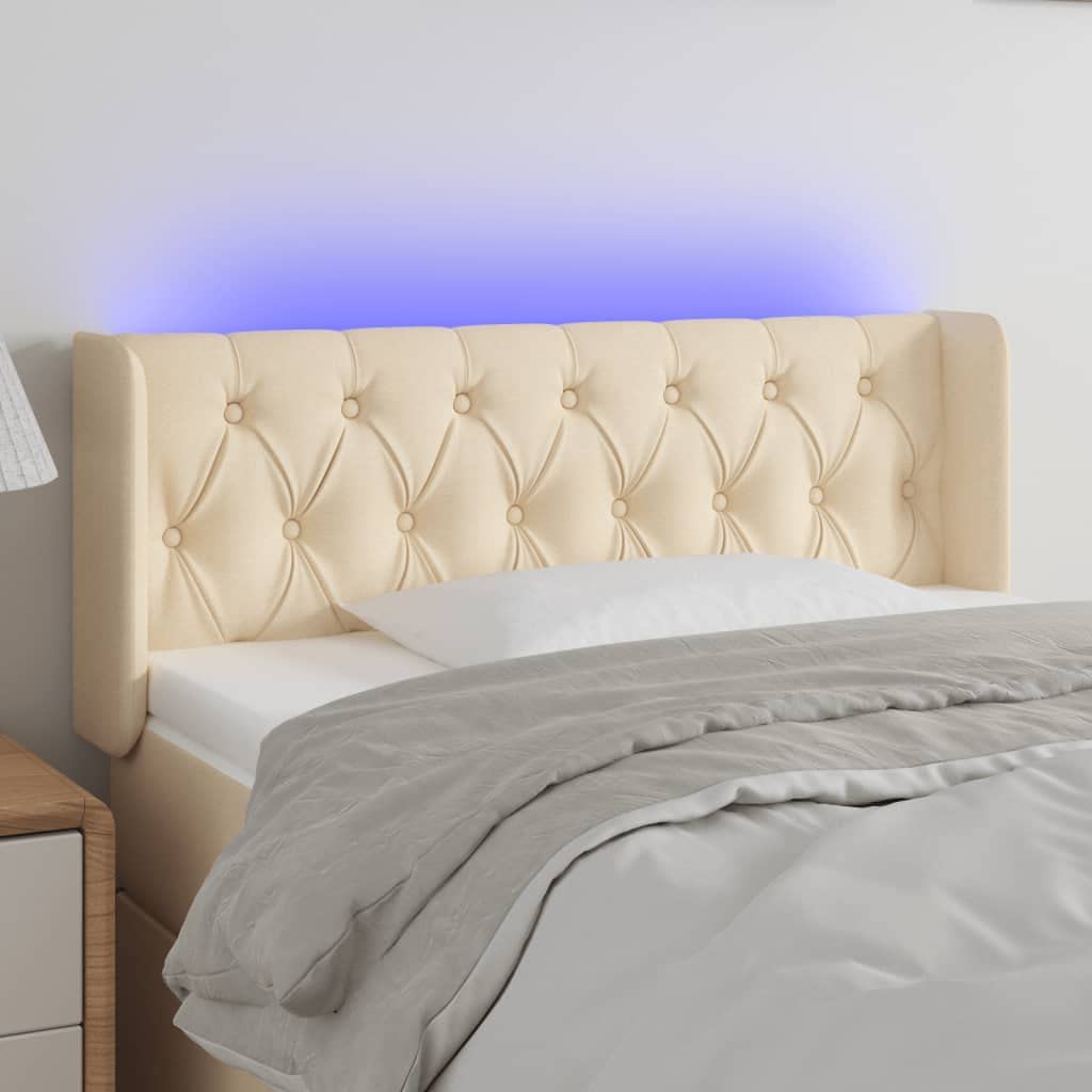 Cabecero de cama LED, color crema, 93 x 16 x 78/88 cm, altura regulable con tira LED USB, IP65, moderno tapizado para dormitorio, habitación juvenil, habitación de invitados