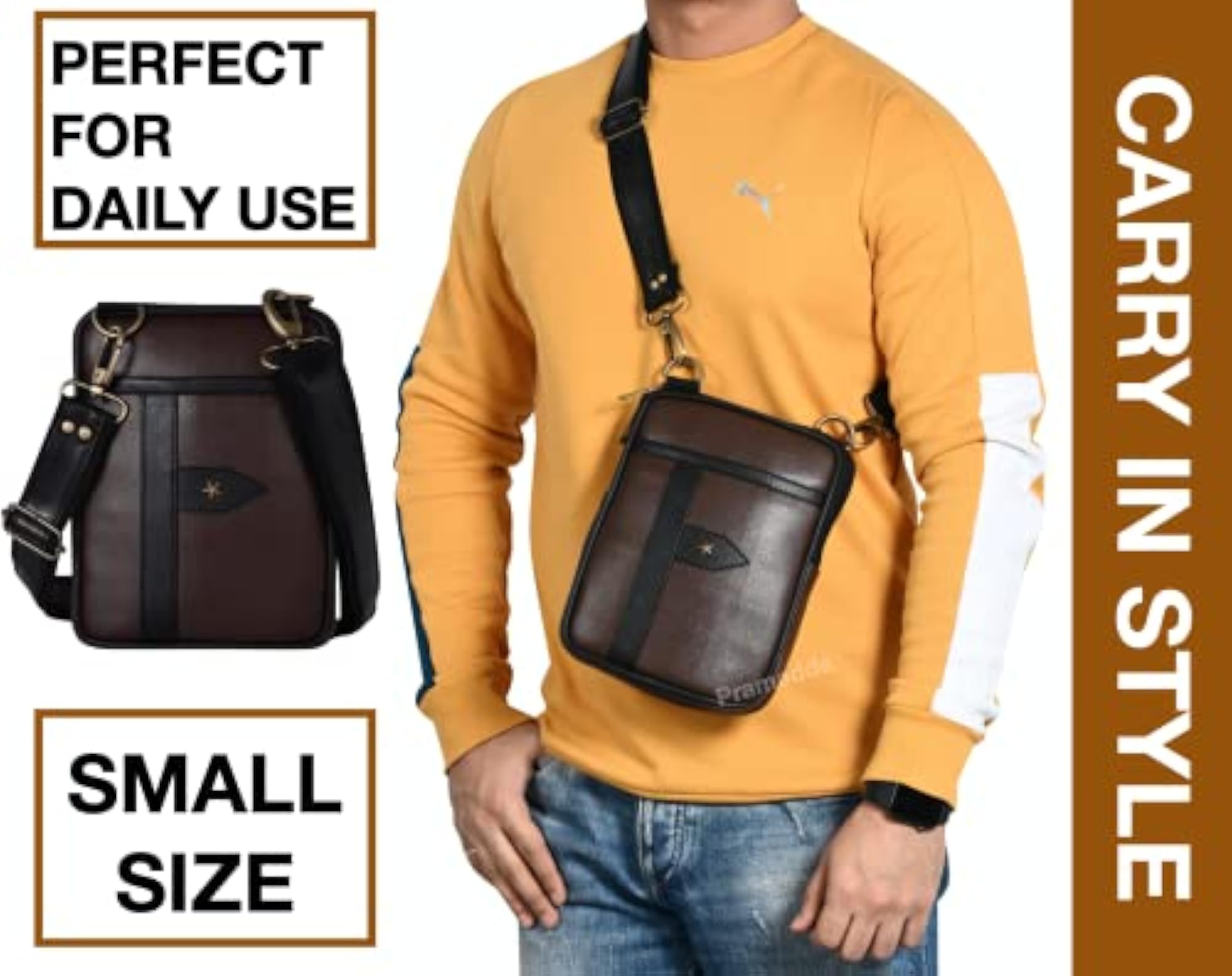 Stylish Brown Leather Sling Crossbody Bag for Men