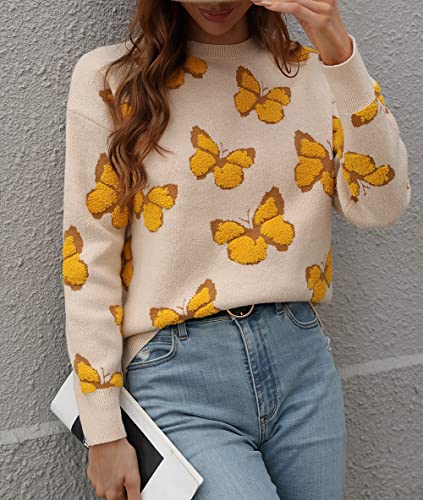Image of JUNBOON Women's Casual Leopard Print Knitted Pullover Sweaters Long Sleeve Crew Neck Jumper Tops
