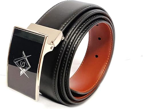 Mansonic Men's Belt Men's reversible Belt in black and Tan colors Belt for waist size 40 and under Reversible casual Men's Belt for any occasion Stainless Steel Buckle With freemasonry Symbol,