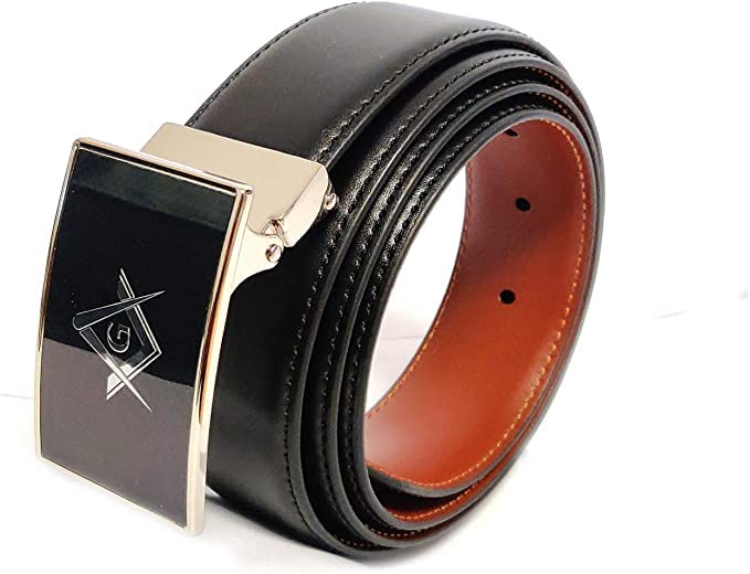 Masonic Men's Belt - Men's Reversible Belt in Black and Tan Colors - Belt for Waist Size 40