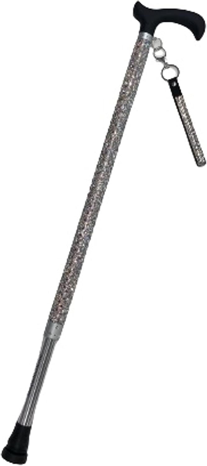Jacqueline Kent JKC106.AB Black Handle Aluminum Crystal Embellished Sugar Cane with Coordinating Wrist Band Adjustable 23.5 inches to 40.25 inches (Aurelia Borealis)
