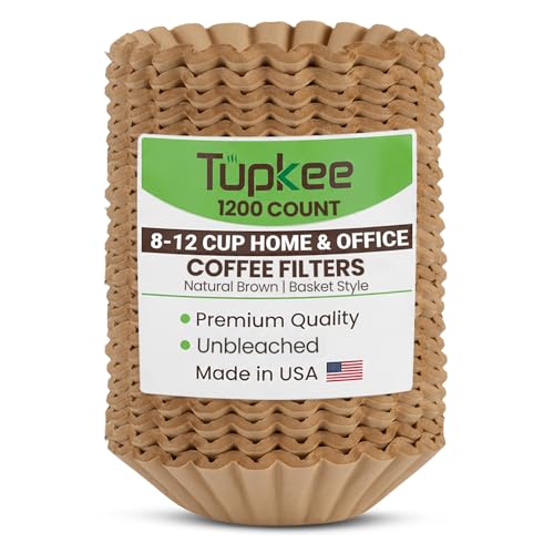 Tupkee Basket Coffee Filters 8-12 Cup, 1200 Count, Unbleached, Made In USA