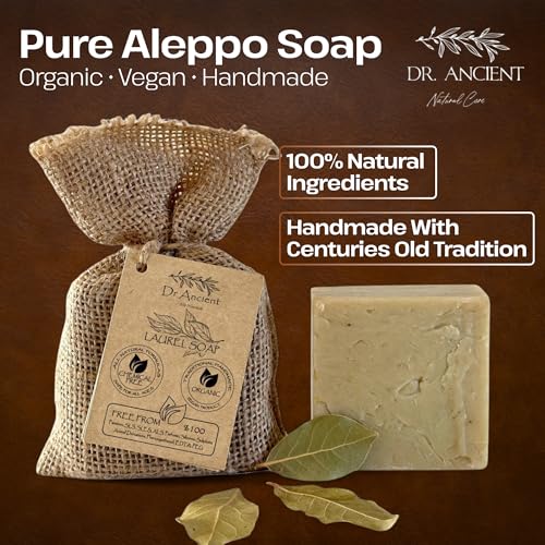 Image of Dr.Ancient Aleppo Laurel Soap Bar, Organic Soap Bars Handcrafted the Traditional Way, Natural Chemical-Free, Vegan, Used for Face Wash, Body Wash, Hand Cleansing and Daily Skin Care, Gentle Cleanser