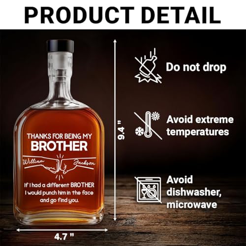 Wrappiness Thanks for Being My Brother Spirits Decanter with Custom Names, Funny Troll Gift for Brother Whiskey Glass Bottle, 25oz Decanter for Liquor Vodka Bourbon Gift for Men (Thanks Brother) - Image 6
