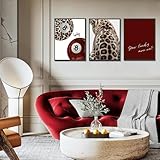 3 murales de leopardo cartel rojo y leopardo bola de billar 8 frases inspiradoras póster de moda de lujo de pared, arte de impresión sobre lienzo, decoración de dormitorio, niña, regalo de 30 x 40 cm
