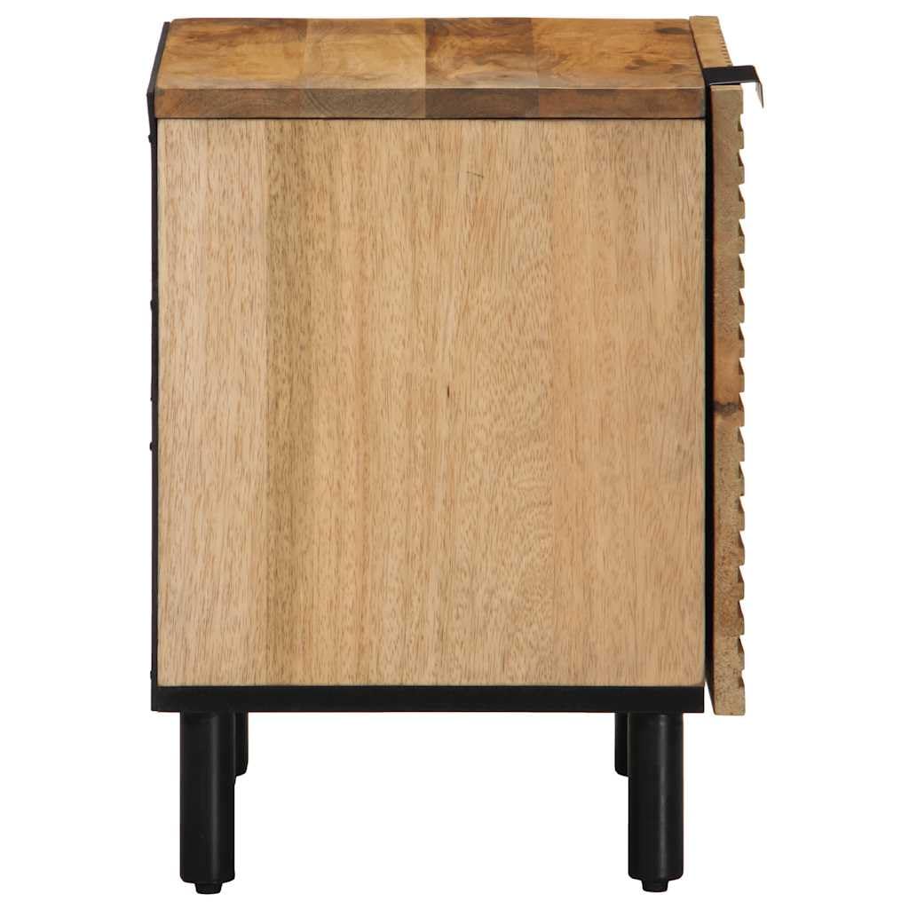 Massiver Mangoholz Nachttisch mit Metallbeinen - Robuster Beistelltisch mit Stauraum für Schlafzimmer und Wohnzimmer, Einzigartige Holzmaserung, Stabiles Möbelstück