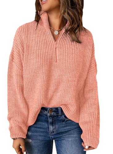 Dokotoo Quarter Zip Pullover Sweaters for Women Cute Waffle Knit
