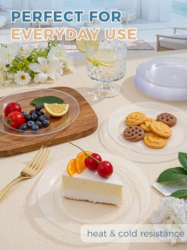 Image of WDF 200PCS Clear Plastic Plates for Party - Heavy Duty Clear Disposable Plates - 100 x 10 Dinner Plate and 100 x 7 Dessert /Cake Plastic Plate for Weddings /Traval /Party /BBQ /Events