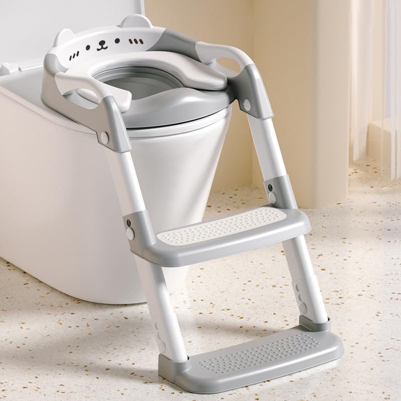 Orzbow Potty Training Seat, Toddler Toilet Seat with 2 Step Ladder, Toddler Potty Training Toilet Chair for Kids Boys Girls | Splash Guard, Adjustable Height, Anti-Slip Pads & Safety Handles, Blue