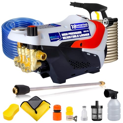 Woscher 280 Waterpro 2200 Watts Car High Pressure Adjustable Washer | 160 Bars, 8L/ Min With 8 Metres Outlet Hose | Free Cleaning Sponge & Microfiber Cloth | 1 Year + 6 Months Warranty By Manufacturer