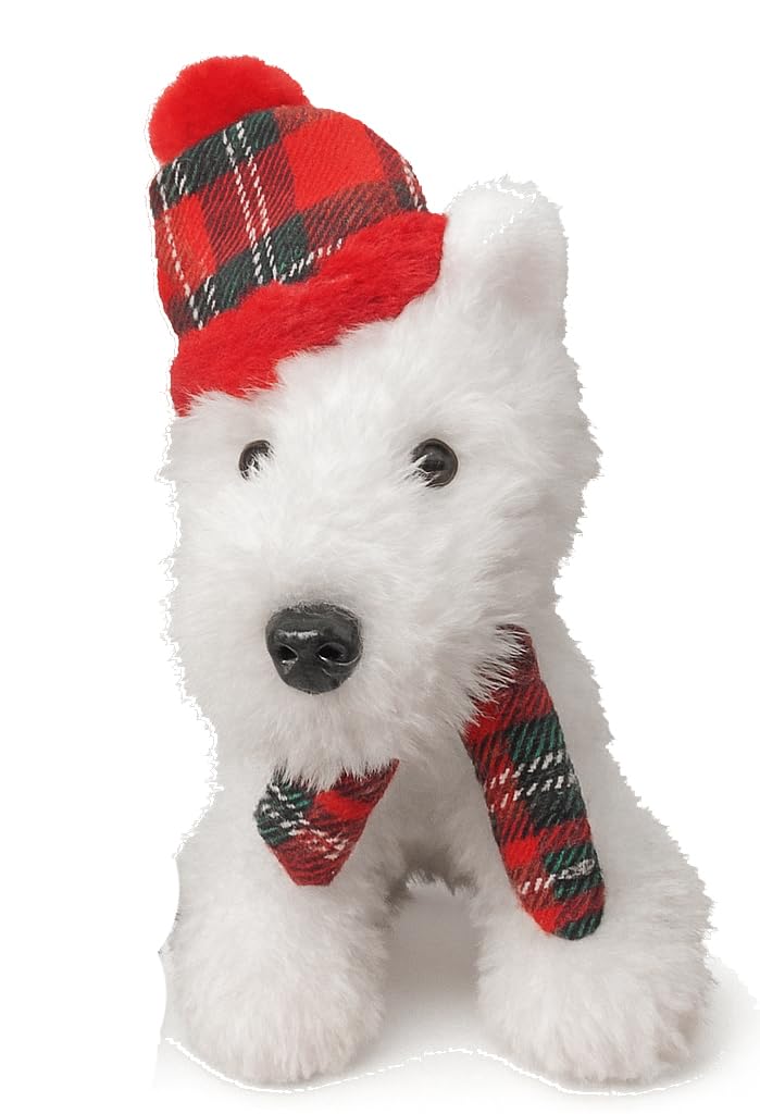 18cm White West Highland Terrier Scottie Dog Tartan Hat & Scarf Robert Robbie Burns Night Soft Toy