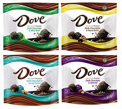 Dove Silky Smooth Promises 7.6 Oz Chocolate Candies - Ultimate Dark Variety 4 Pack (Mint Swirl, Peanut Butter, Sea Salt Caramel, Almond)