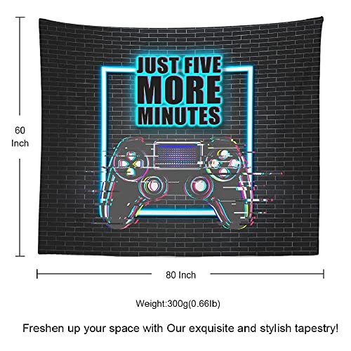 Gaming Tapestry Gaming Room Decor Wall Hanging Just Five More Minutes Cool Neon Blacklight Tapestries Conceptual Abstraction Modern Controller For Men Adults Teen Boys Bedroom Accessories 80X60 Inches #TOP5