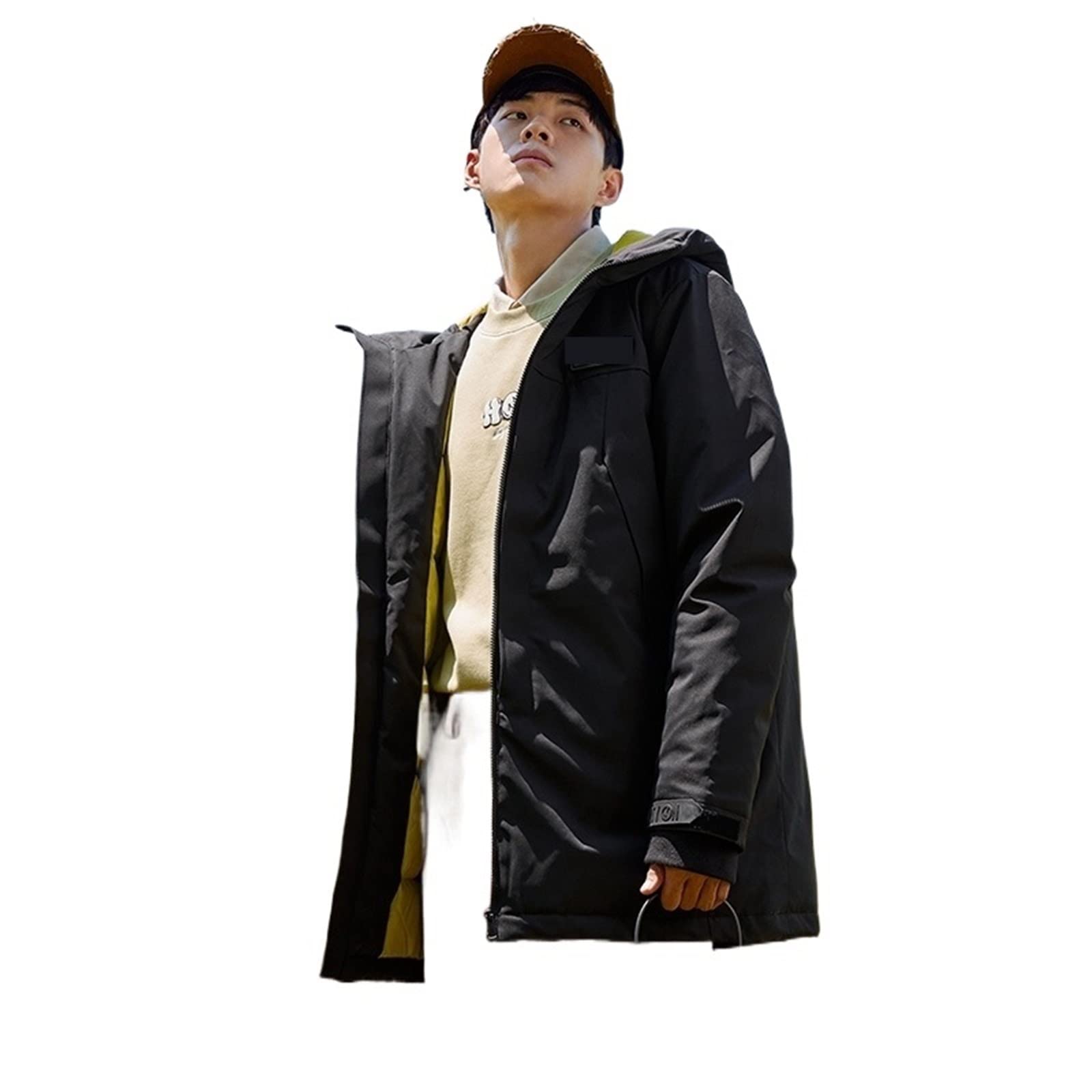 ZHANGNA Men's Coats， Semir Down Jacket Men Three-Proof Winter Outdoor Loose Hooded Tooling Wind Parka Men'S Coat Tide (Color : Hortel�, Size : XL)