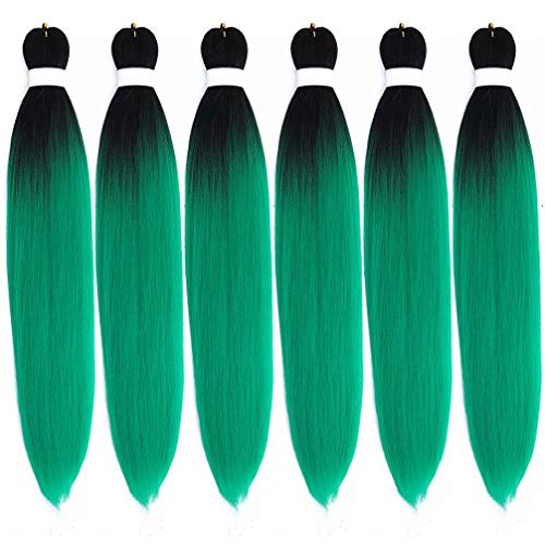 Aigemei Pre-Stretched Braiding Hair 24 Inch Hot Water Setting Synthetic Fiber Crochet Braids Yaki Texture Hair Extension(6 Packs, 1B/Green)