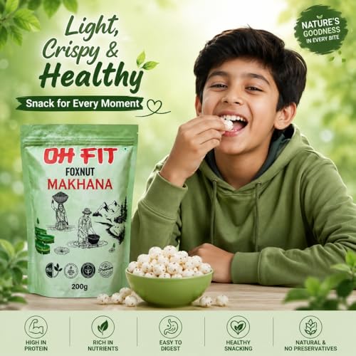 Image of OHFIT Plain Makhana Roasted Foxnuts | Healthy Low Calorie Gluten Free Snack, Pack of 1 (200g)