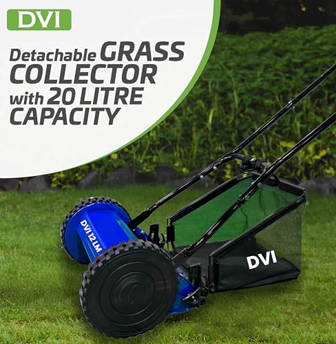 Image of DVI Manual Push Lawn Mower with 25L Premium Grass Catcher | 12-Inch Reel Push Grass Cutter Machine with 5-Position Height Adjustment with 5 Steel Resharpable Blades for Home, Garden and Yard.