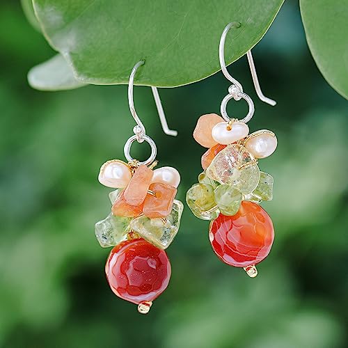 NOVICA-Artisan-Handcrafted-Citrine-Cluster-Earrings-Pearl-Beaded-Earrings-Sterling-Silver-Earrings-Multi-Color-Gem-Earrings-Natural-Gemstone-Earrings-Bouquet-Earrings
