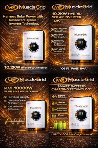 Image of MuscleGrid 10.2kW Solar Hybrid Inverter with 48V 100Ah Smart Lithium Battery | Heavy Duty | Home & Commercial Use