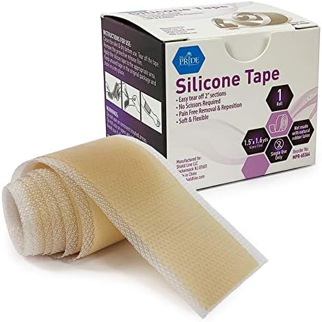 Medpride Easy-Tear Silicone Gel Tape Roll-1.5 Inch x 1.6 Yards- Medical Grade Wound Dressing, Sticky Bandage, Water + Shower-proof- Latex-Free, Adhesive, Soft + Flexible, Pain-Free Removal + Switching