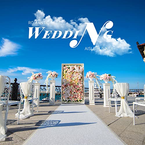 EZLucky Aisle Runner for Wedding Ceremony Includes Pull String, Wave Scroll Pattern White Carpet Runner Great for Wedding Ceremony, Party, Banquet Decorations, Indoor & Outdoor 3X50ft 40gsm Thickness