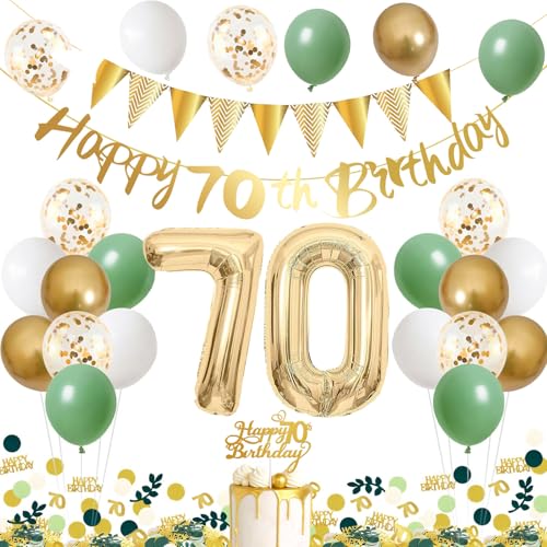 Green and Gold 70th Birthday Balloons