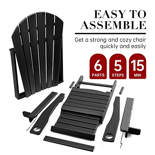 Ivy&Lane Plastic Adirondack Chair With Cup Holder - Outdoor Folding Adirondack Chaise Lounge Chairs With Retractable Ottoman For Garden Patio Backyard Lawn Beach #TOP5