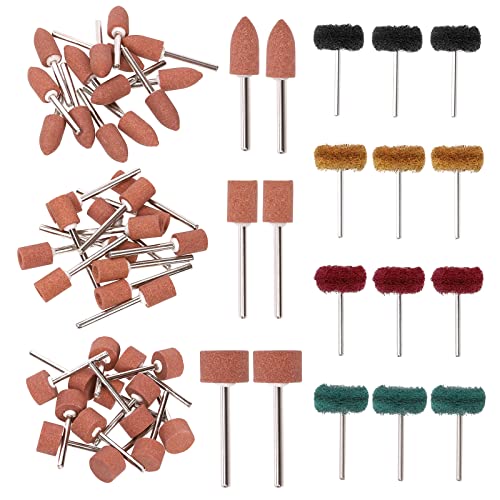 Glarks 62Pcs Abrasive Grinding Stone Points Sanding Drill Bit and 120/180/320/400 Grits Buffing Polishing Wheels Set with 1/8 Shank for Rotary Tool