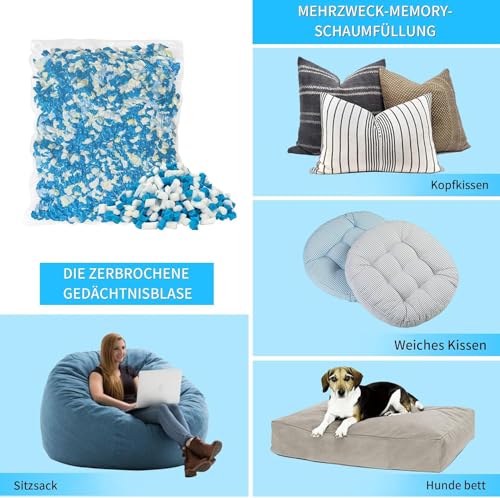 HONEHO 17.6KG Memory-Schaumstoff füllung für sitzsack,Hinzufügen von Gelpartikeln gemütlich und weich, ideal für das Füllen von sitzsack Kinder, Kissen, Hundebett, Sofa-Kissen
