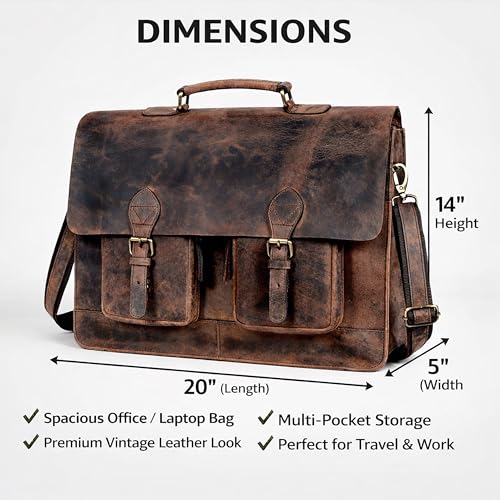 Bolso maletín cuero vintage para laptop 20 pulgadas miniatura 3