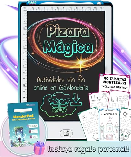 GoWonderia   WonderPad   Pizarra Mágica Infantil 8,5” con 40 Tarjetas Montessori – Tableta de Escritura STEAM – Juguete Educativo con Recursos Sin Fin – Regalo para Niños de 4 a 10 Años – Casa y Viaje