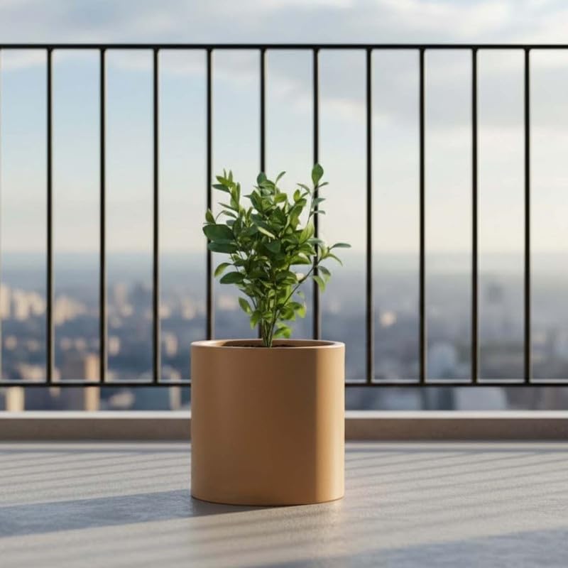 Image of Amazon Brand - Umi Tube 10 Inch Round Pots for Planter & Flowers Gamla - Lightweight, Durable Outdoor & Indoor Planters, Perfect for Balcony & Terrace Gardens (Brown)
