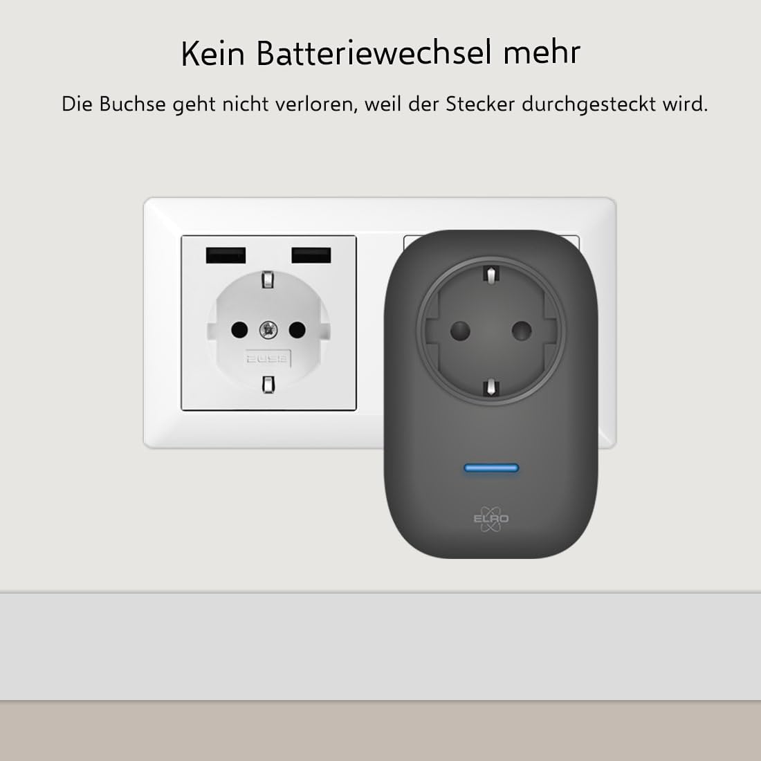 ELRO DB4000 Drahtloses kinetisches Türklingel-Set - mit Steck-Empfänger mit Steckdose - keine Batterien nötig 150 Meter