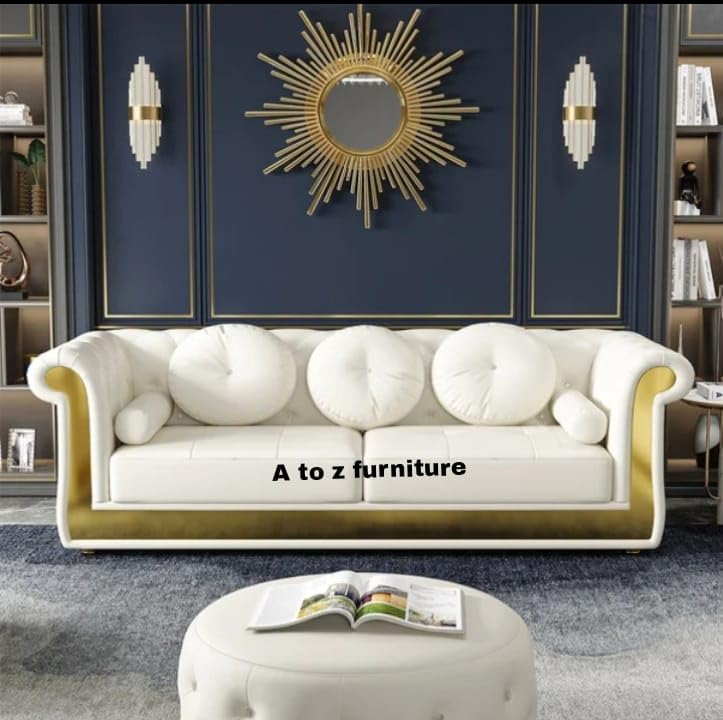 Image of A to Z Furniture Classic Chesterfield Sofa Set Luxury Chesterfield Sofa in for Home Living Room & Office (White)
