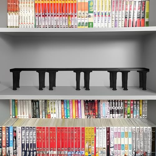 Bantlou 2 Pack Shelf Riser for Displaying Two Rows of Books on a Single Shelf Wooden Adjustable Heigh Manga Display Stand Space-Saving Display Stand for Books Manga DVDs CDs