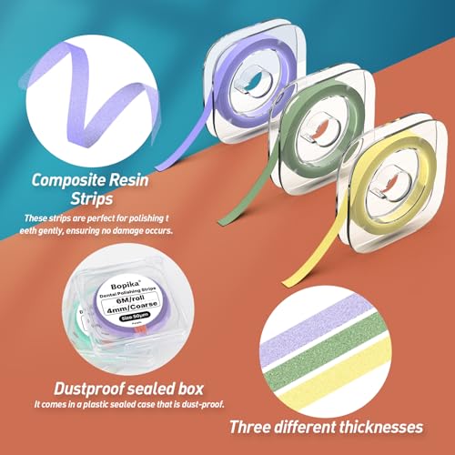 bopika dental polishing strips tooth file 3 rolls 4mm x 6m dental sanding strips for oral care dental abrasive stripsdental sandpaper deep teeth cleaning tool coarse finemedium