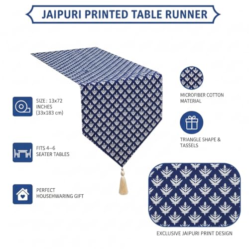 Image of COZY FURNISH Floral Printed Microfiber Cotton Table Runner for 6 Seater Dining Table & Runner with Tassels - 13x72 Inches Decorative Home Kitchen Table Linen